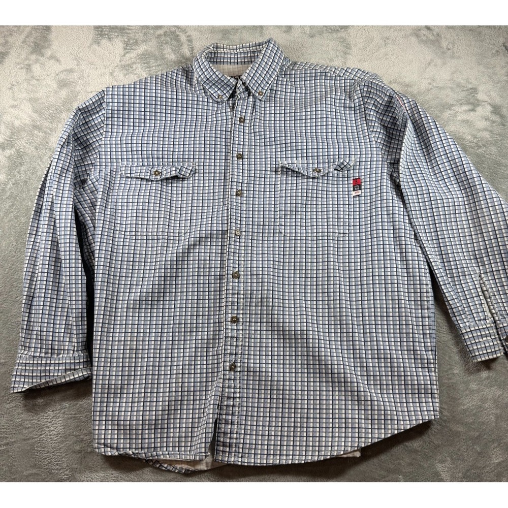 Walls FR Flame Resistant Work Shirt Men's 2XL Blue Plaid Button Up